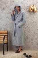 Мужской махровый халат с капюшоном Светло-серый (№380)